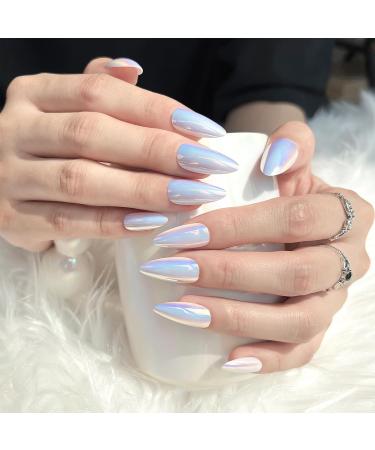 ZASKHLD 24pcs Chrome Press on Nails Holographic Light Fake Nails Almond Mirror Glue on Nails Luxury Metallic Chameleon False Nails Soft Reusable for Women Acrylic Coffin Nails Decor Nails Salon Medium Length - A8 - Buy Online on GoSupps.com