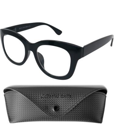 Mini glasses Stylish retro reading glasses thick frame and large glasses plastic glasses frame with spring hinge reading aid women black 2.0 diopters