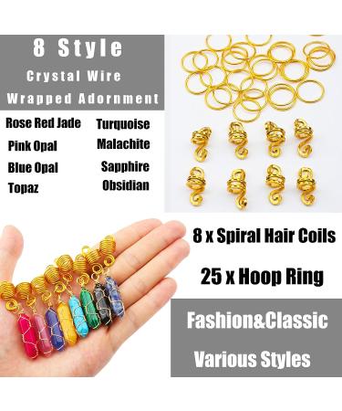 Kaiersi 41 Pcs Crystal Gemstone Hair Jewelry for Dreadlocks and Braids - Golden Loc Beads, Cuffs, Rings & Accessories - Buy Online on GoSupps.com