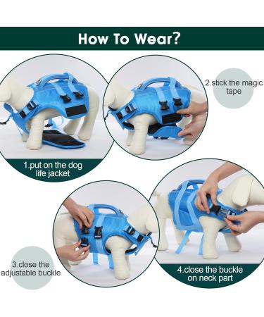 Kuoser Adjustable Ripstop Dog Lifeguard Vest for Small & Large Dogs - High Capacity Pet Lifesaver Swim Suit in Blue - Buy Online on GoSupps.com