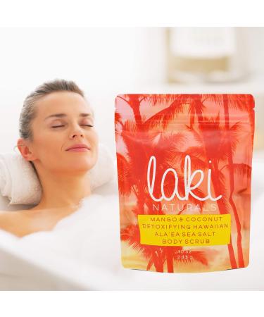 Laki Naturals Sea Salt Body Scrub | Exfoliating Dead Sea Salt & Volcanic Clay Detox Scrub - 10oz Mango & Coconut - Buy Online on GoSupps.com