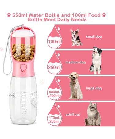 JOPHEK Portable Pet Drinking Bottle - 550ml Leak-Proof Water Bottle & 100ml Dog Food Mug with Activated Carbon Filter - Ideal for Dogs & Cats - Pink | International Shipping Available - Buy Online on GoSupps.com