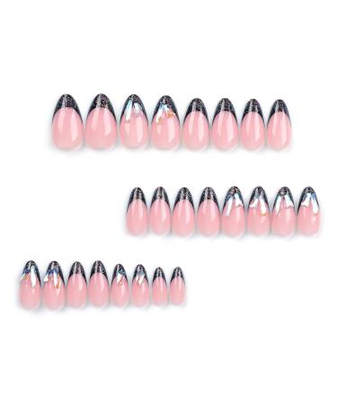 Mouyouglow Short Almond Nude Glitter French Tip Press-On Nails with Glue & 3D Rhinestones - Buy Now! - Buy Online on GoSupps.com