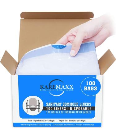 KAREMAXX Commode Liners Disposable 100 Pack - Leak Proof Portable Toilet Bags for Adults - Strong Drawstring, Clean & Hygienic Experience - No Absorbent Pads - Universal Fit - Buy Online on GoSupps.com