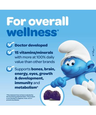 Smurfs Kids Multivitamin Gummies | 15 Essential Vitamins & Minerals | Real Fruit in Smurf Berry Flavor | Doctor Developed & Non-GMO | 60 Gummies - Buy Online on GoSupps.com