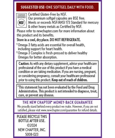 New Chapter Omega-3 Complex 1000mg Softgels Fish Oil Supplement Wild Alaskan Salmon for Heart Brain Eye Joint & Skin Health Support - 30 Count - Buy Online on GoSupps.com