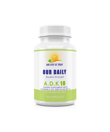 Our Daily Vites ADK 10 Double Strength (10 000 iu) Vitamins A1 D3 & K2 (as MK7) - Physician Formulated Bone & Immune System Support Supplement - Gluten Free Non-GMO - 90 Vegetarian Capsules 90 Count (Pack of 1)