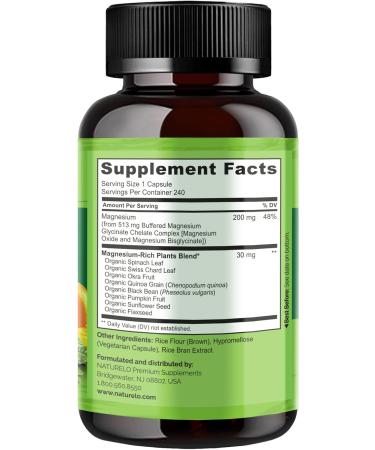 NATURELO Magnesium Glycinate Supplement - 200mg Chelate with Organic Vegetables - Sleep, Muscle Cramp & Stress Relief - 240 Capsules - Buy Online on GoSupps.com