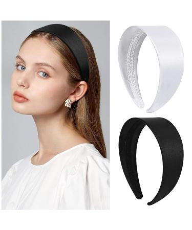 DEEKA 2 Inch Wide Satin Headband for Women and Girls - White/Black 2 Pack - Stylish Hair Accessory - Buy Online on GoSupps.com