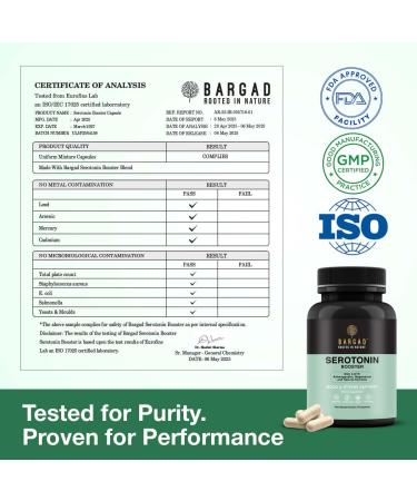 Bargad Serotonin Support Supplement Helps Boosts 5HTP Serotonin & Cortisol Levels Herbal Blend Promotes Positive Mood Calmness Stress Relief | Happy Mood & Brain Support | 60 Capsule - Buy Online on GoSupps.com