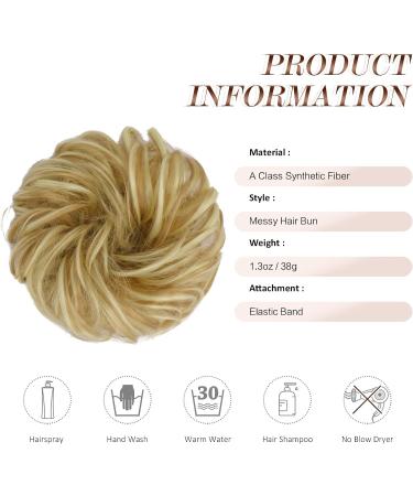 FESHFEN Messy Bun Hair Piece - Wavy Curly Chignon Ponytail Extension in Lightest Ash Brown & Bleach Blonde - Thick Updo Hairpiece for Women, Girls, Kids - 38g - 1PCS - Buy Online on GoSupps.com