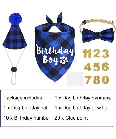 JOTFA Dog Birthday Party Supplies  Plaid Dog Birthday Boy Bandanas with Dog Birthday Party Hat Bow Tie Birthday Number for Small Medium Large Dogs Pets (Blue  Bandana & Hat & Bow Tie & Number) Bandana & Hat & Bow Tie & Number Blue - Buy Online on GoSupps.com