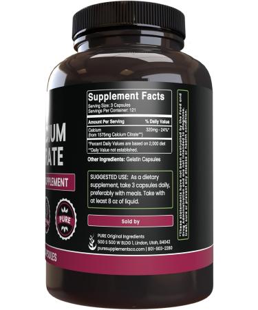 Pure Original Ingredients Calcium Citrate (365 Capsules) No Magnesium Or Rice Fillers Always Pure Lab Verified 365 Count (Pack of 1) - Buy Online on GoSupps.com