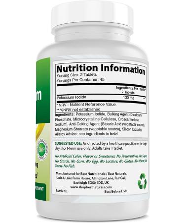Best Naturals Potassium Iodide 130mg - 90 Tablets Dietary Supplement - Buy Online on GoSupps.com