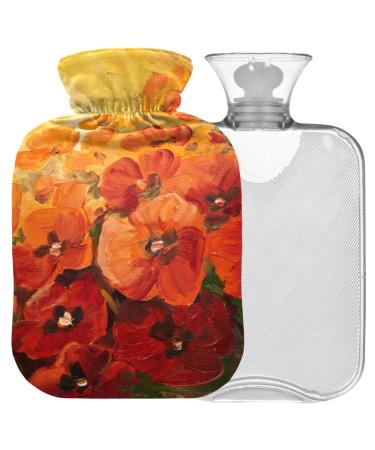 NAANLE hot water bottle with lid oil painting poppy flowers Transparent hot water bottle 2l large hot hot water bottle for menstrual cramps pain relief handfoots heat and cold therapy