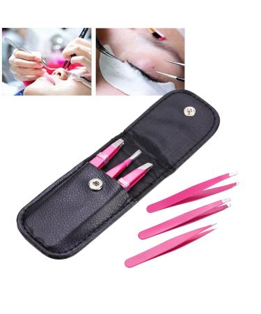3-Piece Stainless Steel Tweezers Set - Flat Lace & Sloping Tips for Eyebrows & Facial Hair Removal - Rose Red - Perfect for Home & Gift - Buy Online on GoSupps.com