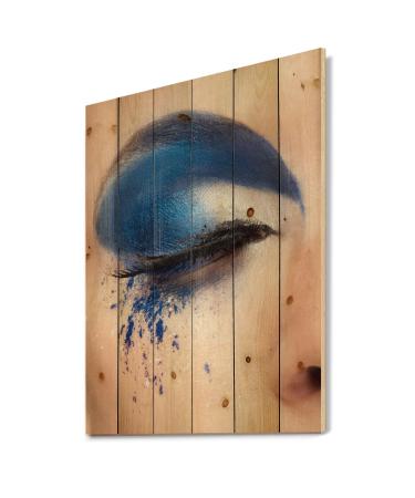 DesignQ Closed Eye With Blue Fantasy Make Up Modern & Contemporary Wood Wall Decor Blue Wood Wall Art Large People Wood Wall Panels Printed On Natural Pine Wood Art