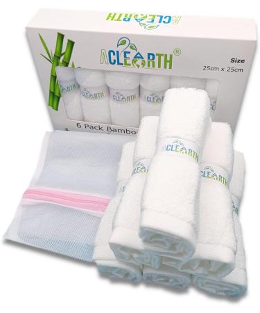ACLEARTH White Bamboo Wash Cloths (6 pc) | Soft Face Wash Cloth Set for Sensitive Skin | Makeup Removal | 25 x 25cm | Ideal for Adults, Babies, and Kids - Buy Online on GoSupps.com