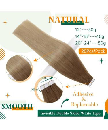 Easyouth Ombre Tape in Hair Extensions - Golden Brown to Golden Blonde - Remy Human Hair - 16 Inch 40g 20Pcs - Buy Online on GoSupps.com
