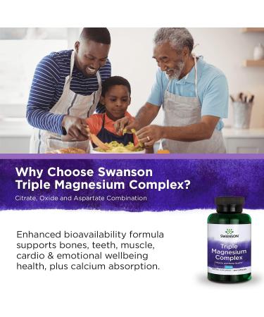 Swanson Triple Magnesium Complex - Natural Mineral Supplement - Citrate, Oxide & Aspartate - 300 Capsules (400mg) - Buy Online on GoSupps.com