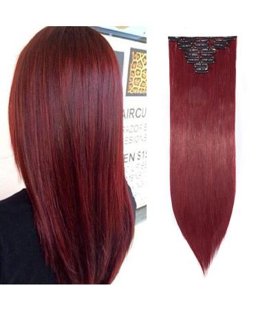 Silk-co Hairpiece Extensions Clip in Hair Extension Long Straight 8 Pcs Full Head 18 Clips Synthetic Heat Resistant 26" Maroon&Dark Red 26 Inch Straight #Maroon&Dark Red