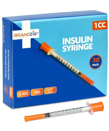 Brandzig Ultra-Fine Insulin Syringes 30G 1cc 1/2" 30-Pack