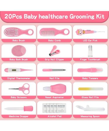 Baby Healthcare and Grooming Kit with Hair and Nail Clippers for Newborns - 20 Piece Set in Pink - Buy Online on GoSupps.com