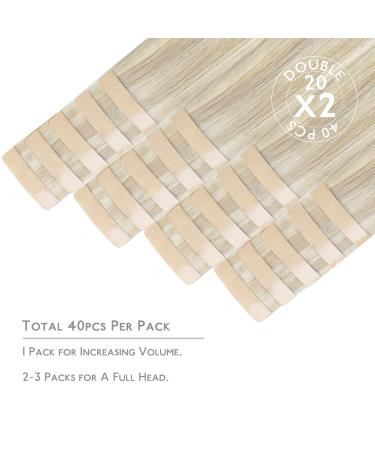 Salife Real Hair Extensions - 40PCS 60G 25cm Ashblond Highlights Tape In Extensions Invisible Seamless Soft & Natural #17a/60a - Buy Online on GoSupps.com