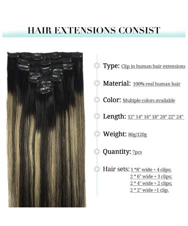 Doores 30cm Clip-In Real Hair Extensions - Balayage Natural Black to Light Blonde 80g 7 Pieces - Remy Straight Hair #1B/16/1B - Buy Online on GoSupps.com