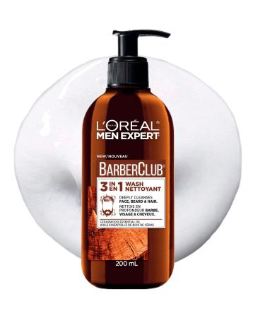 L'Oreal Paris Men Expert BarberClub 3-in-1 Hair Face and Beard Wash Mens Hair Face and Beard Shampoo Cleanses and Conditions with Cedarwood Essential Oil 200ml 3-in-1 Face Hair & Beard Wash - 200 mL