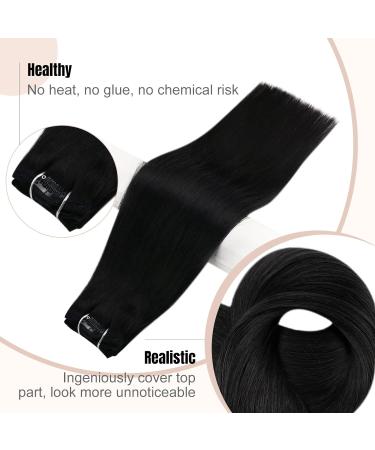 FSHINE 40cm Black Clip-In Hair Extensions - 120g Real Remy Hair Straight 7 Pieces Natural Look - Buy Online on GoSupps.com