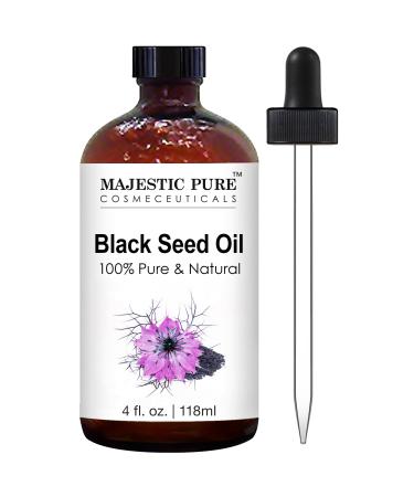MAJESTIC PURE Black Seed Oil - 100% Pure, Natural & Cold Pressed Liquid - Nigella Sativa from Turkish Black Cumin Seed Oil - For Hair Growth, Skin, Face, Massage, and Essential Oils Mixing - 4 fl oz - Buy Online on GoSupps.com