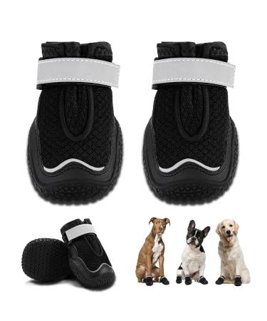 Hcpet Dog Boots Breathable Dog Shoes for Hot Pavement, Heat Resistant Dog Booties with Reflective Straps, Puppy Outdoor Paw Protectors with Rubber Soles for Hiking and Running 6: 3.0"x2.6"(L*W) for 52-65 lbs Black-4pcs