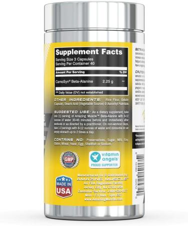 Amazing Muscle Beta Alanine Amino Acid | 2250mg Per Serving | Ideal Pre & Post Workout Supplement | Unflavored | 120 Capsules - Buy Online on GoSupps.com