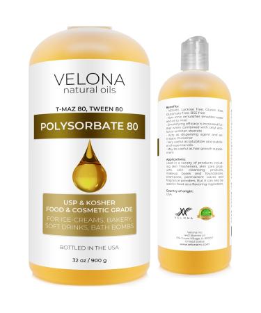 Polysorbate 80 by Velona - 32 oz | Solubilizer  Food & Cosmetic Grade | All Natural for Cooking  Skin Care and Bath Bombs  Sprays  Foam Maker | Use Today - Enjoy Results