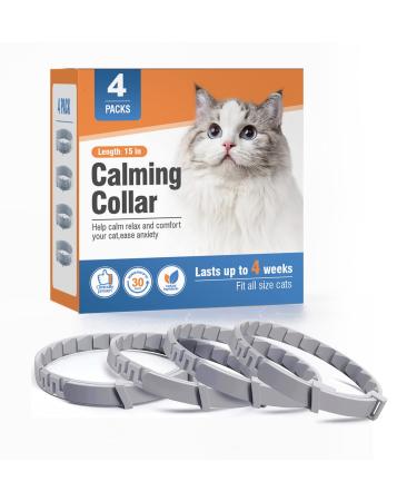 4 Packs Cat Calming Collar for Cats Pheromone Collar Efficient Relieve Reduce Anxiety Stress Pheromones Calm Relaxing Comfortable Collars Long-Lasting 30 Days Adjustable Breakaway Design Gray Grey