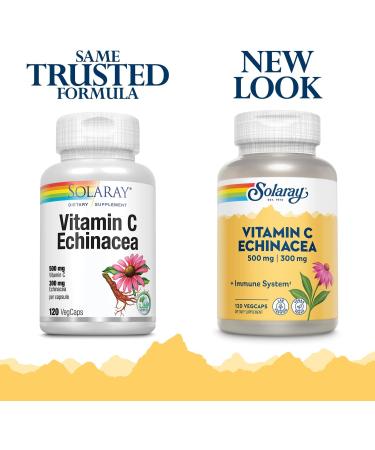 SOLARAY Vitamin C & Echinacea Root - Immune System Support | 500mg VIT C & 300mg Echinacea | Non-GMO, Vegan | 120 VegCaps - Buy Online on GoSupps.com