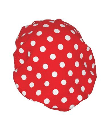 Red White Polka Dot Shower Cap | Double Layer Bath Cap | Adjustable Elastic Band | Stylish for Women - Buy Online on GoSupps.com