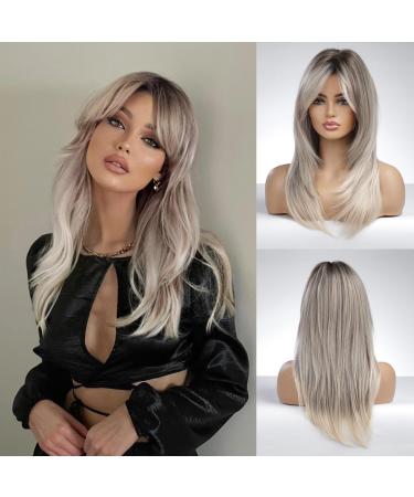 Honybia blond brown wig long - medium length smooth wigs for women cosplay women natural realistic hair synthetic heat -resistant wigs for carnival/costumes/theme party blonde brown long