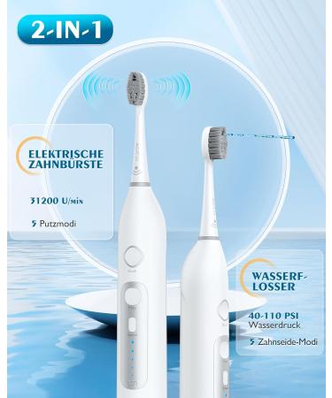 AGPTEK Electric Toothbrush & Mouth Shower - 5 Modes IPX7 Waterproof Wireless Tooth Cleaner for Teeth Gums & Braces - 500ml Water Tank White - Buy Online on GoSupps.com