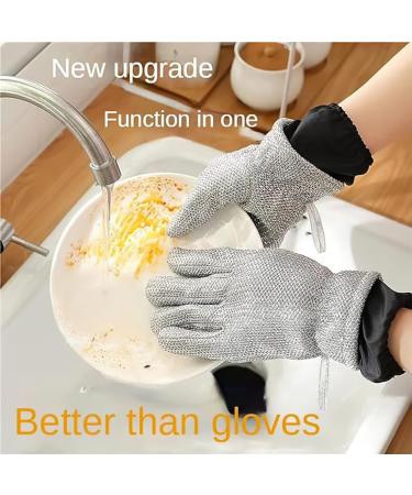 Wire PVC Dishwashing Gloves Silver Wire Surface Anti Scald Kitchen Cleaning Gloves Soft Dishwashing Artifact Rag Gloves A One Size - Buy Online on GoSupps.com