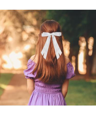 2 Pack Hair Bows for Women White Bow Hair Clips French Barrette with Long Silky Satin Hair Ribbons for Women Girls(White Pink) - Buy Online on GoSupps.com