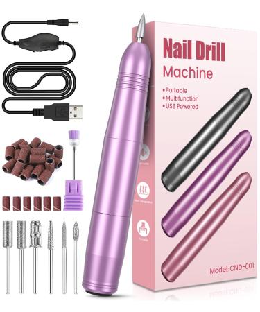 Electric Nail Files Professional Nail Drill for Acrylic Nails Gel Electric Nail Drill 20000 RPM Adjustable Speed E File for Nails Electric Manicure Pedicure Kit Gifts for Beginner Girl Women Mum Purple