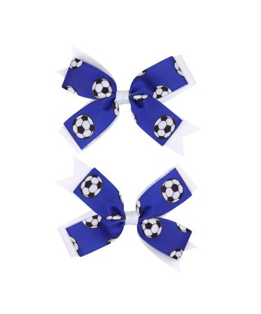 Soccer Ribbon Bow Hair Clips soccer bows Hair Accessories for girls.(FJ27) (Blue C)