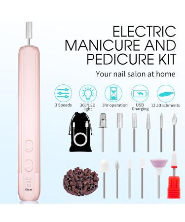 Electric Nail Drill & Professional Manicure Pedicure Kit - Cordless Rechargeable Nail File Set for Feet & Toenails | 3 Speed Hand Foot Care Tools - Pink - Buy Online on GoSupps.com