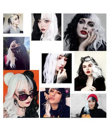 FVCENT Short Black and White Wig | Wavy Half Black Half White Heat Resistant Wig for Women - Buy Online on GoSupps.com