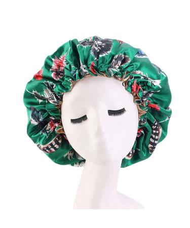 Cospack Satin Bonnet for Natural Hair Bonnets for Black Women Silk Bonnet for Curly Hair Cap for Sleeping Silk Sleep Cap Hair Bonnet Double Layers Reversible (Green)
