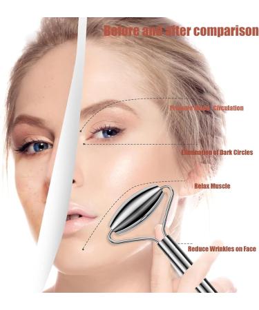 100% Authentic Stainless Steel Face Roller - Metal Massager for Face Neck & Eyes | Reduces Puffiness - Light Gray - Buy Online on GoSupps.com