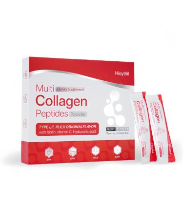 Multi Collagen Peptides Powder 9500mg with Hyaluronic Acid & Vitamin C for Women and Men - Supports Skin Hydration Joints Hair and Nails - Type I II III V X Original Flavor 5.25oz (150g)