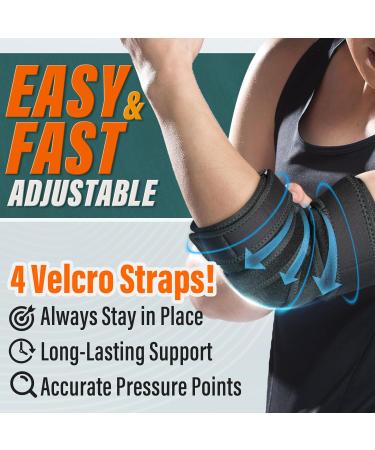 Elbow Brace & Compression Sleeve - Adjustable Support for Tendonitis Tennis & Golfer's Elbow - Black - One Size - Buy Online on GoSupps.com